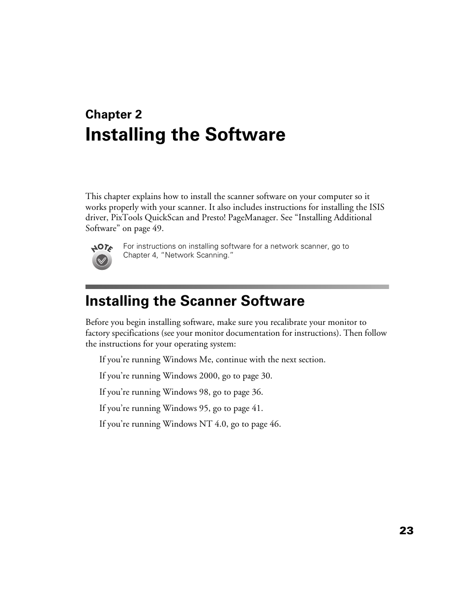 Chap 2-installing the software, Installing the scanner software, Chapter 2 | Installing the software | Epson GT-30000 User Manual | Page 29 / 148