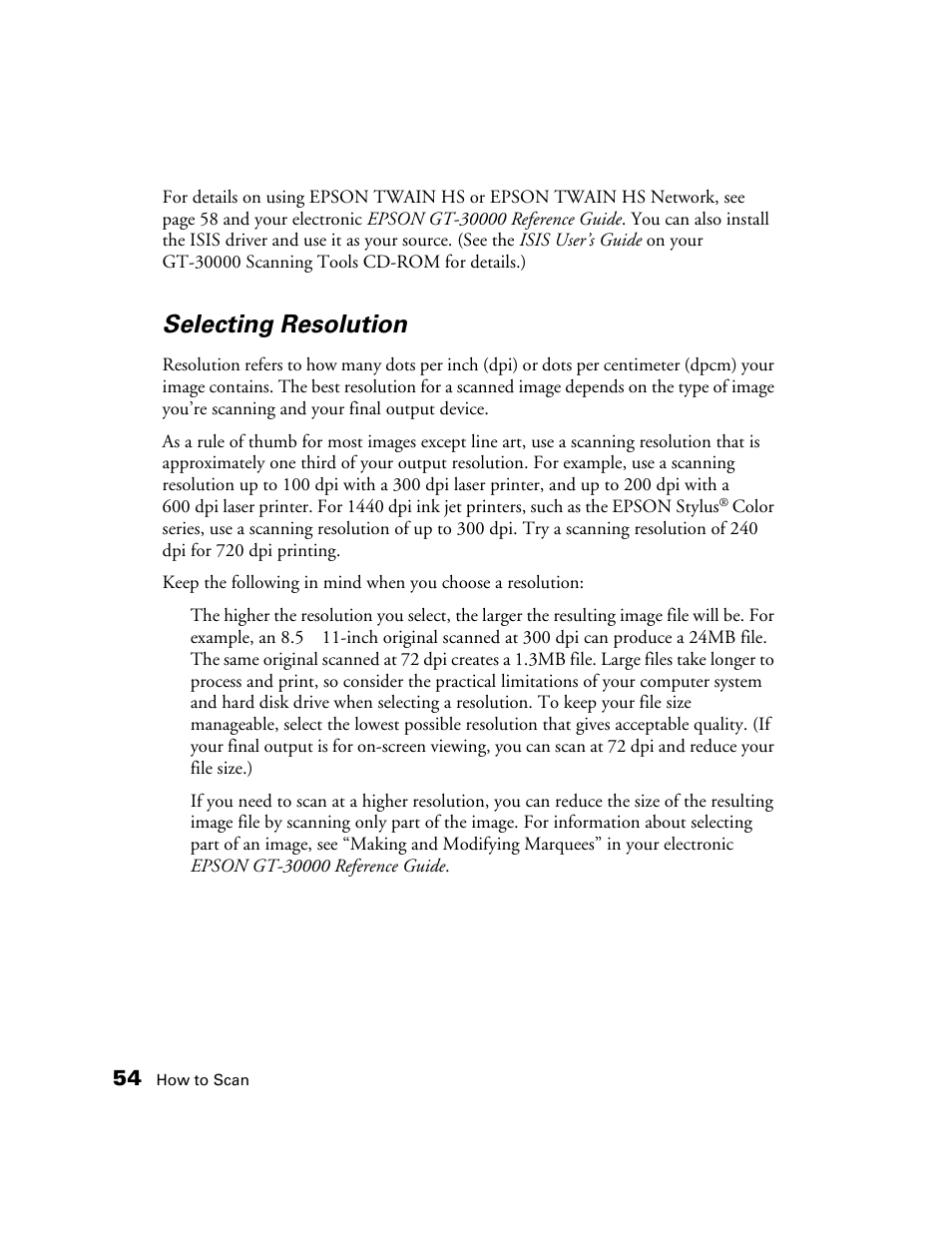 Selecting resolution | Epson GT-30000 User Manual | Page 60 / 148