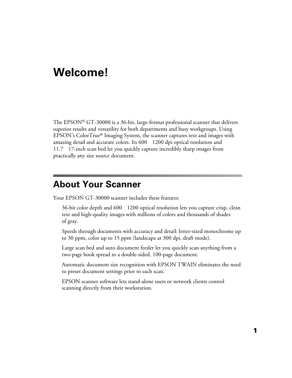 Welcome, About your scanner | Epson GT-30000 User Manual | Page 7 / 148