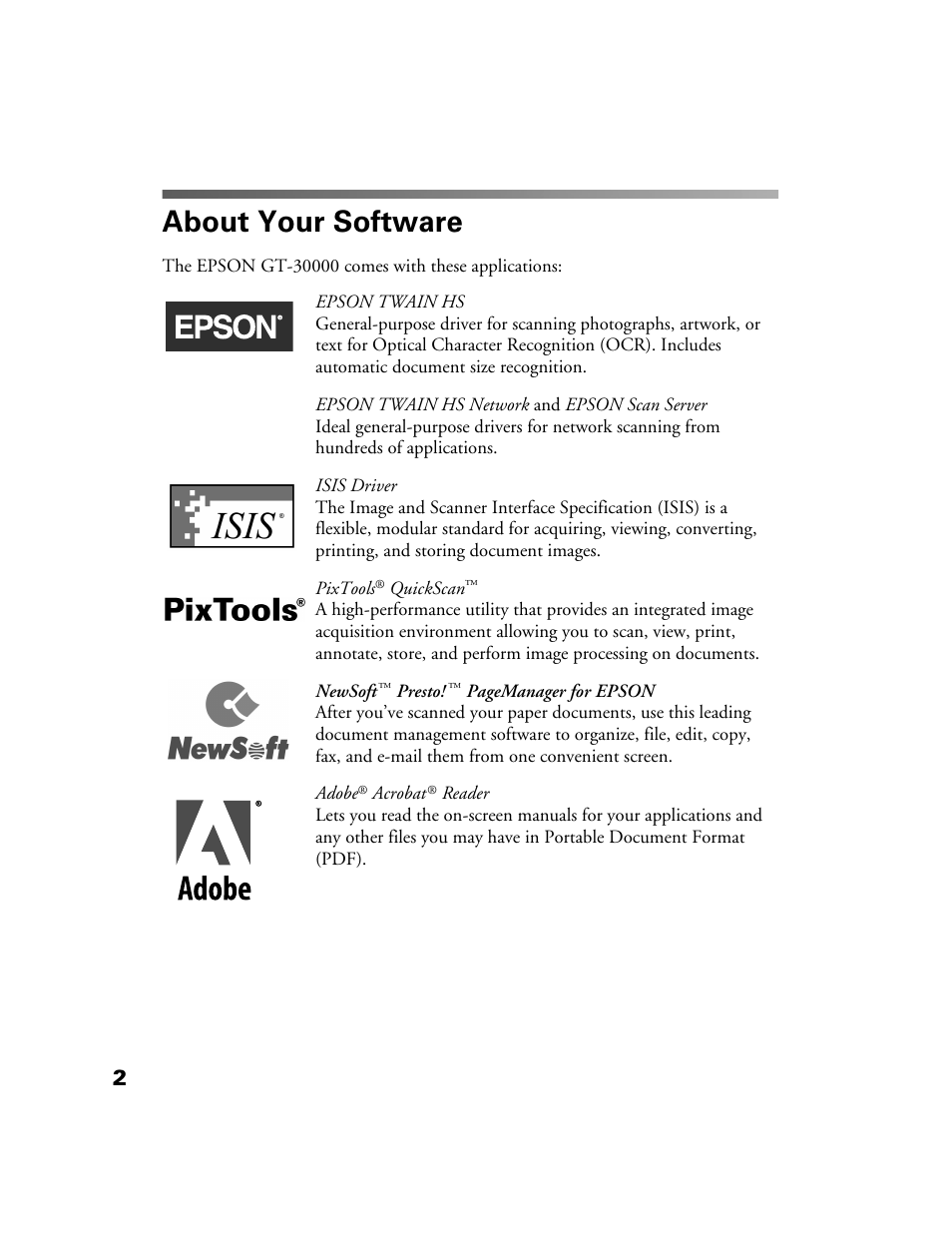 About your software | Epson GT-30000 User Manual | Page 8 / 148