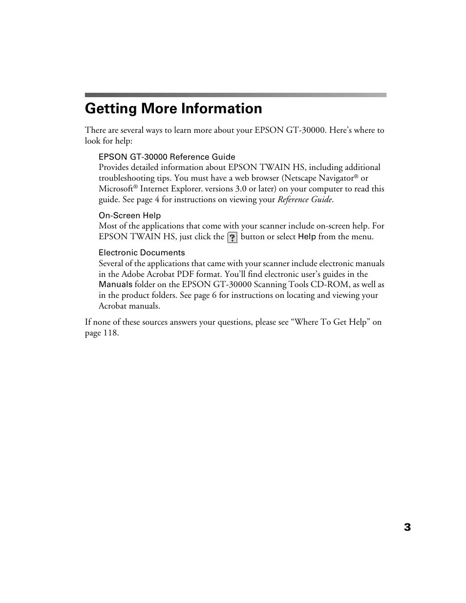 Getting more information | Epson GT-30000 User Manual | Page 9 / 148