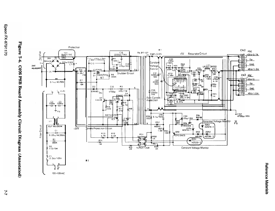 C076 psb power supply board | Epson FX-870/1170 User Manual | Page 160 / 181