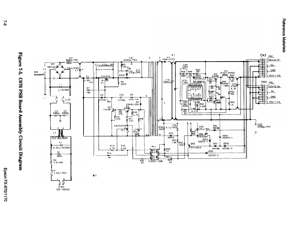 Co76 psb power supply board | Epson FX-870/1170 User Manual | Page 161 / 181