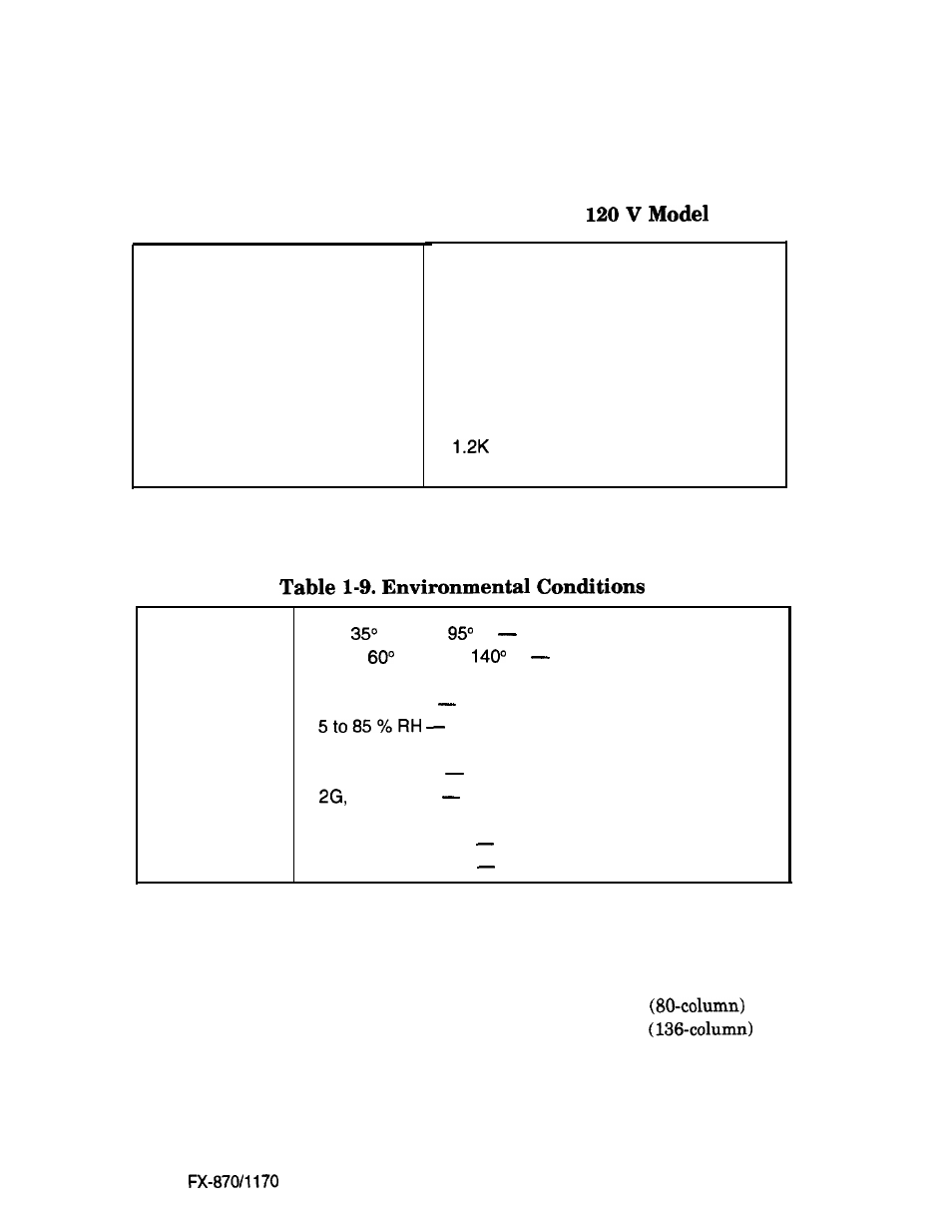 Electrical specifications, Environmental conditions, Reliability | Epson FX-870/1170 User Manual | Page 23 / 181