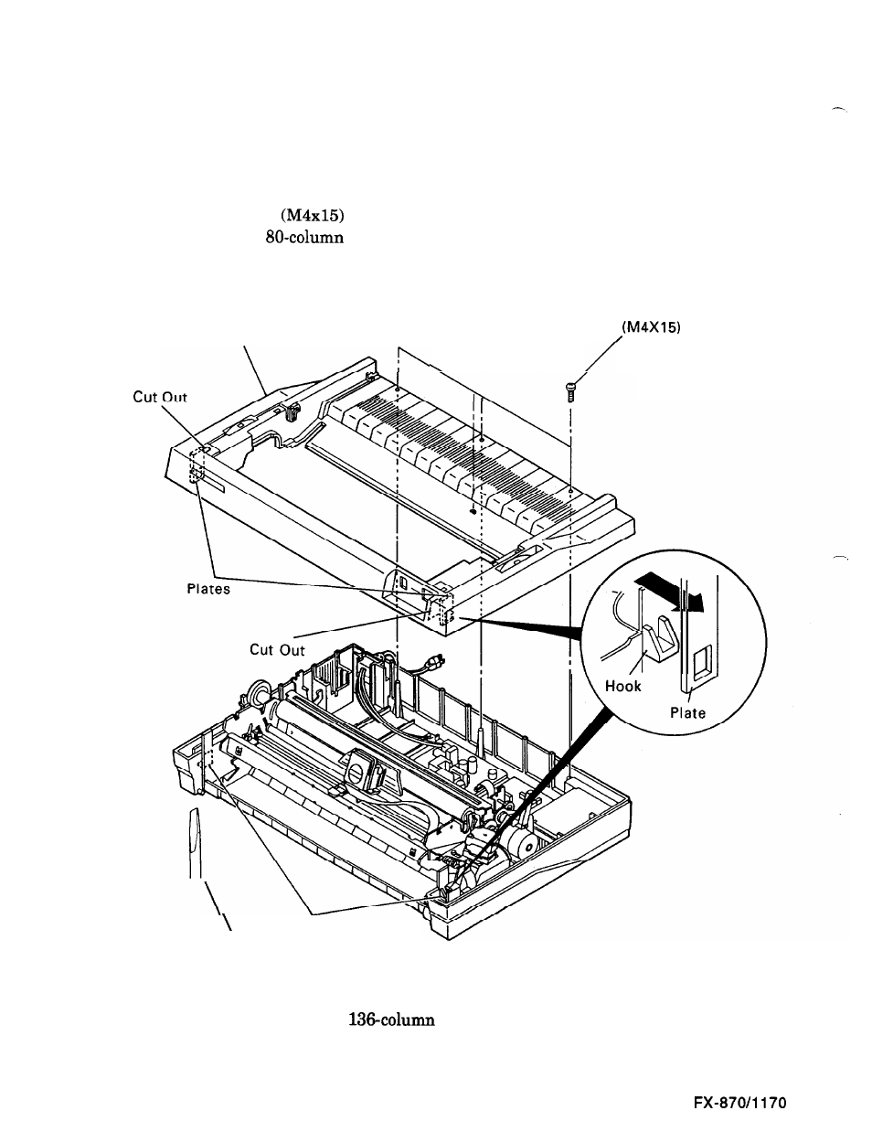 Removing the upper housing assembly | Epson FX-870/1170 User Manual | Page 87 / 181