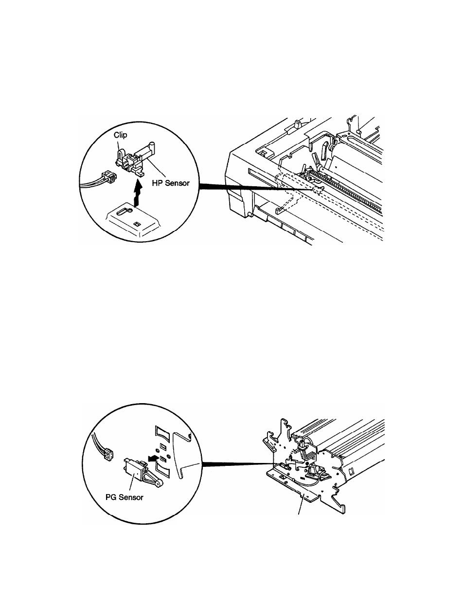 Removing the home position (hp) sensor, Removing the platen gap (pg) sensor | Epson FX-870/1170 User Manual | Page 97 / 181