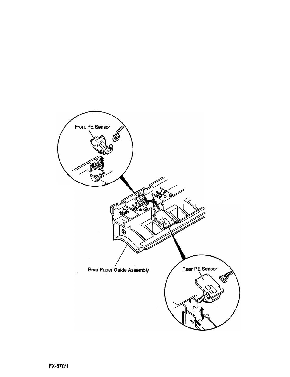 Removing the front and rear paper end (pe) sensors | Epson FX-870/1170 User Manual | Page 98 / 181