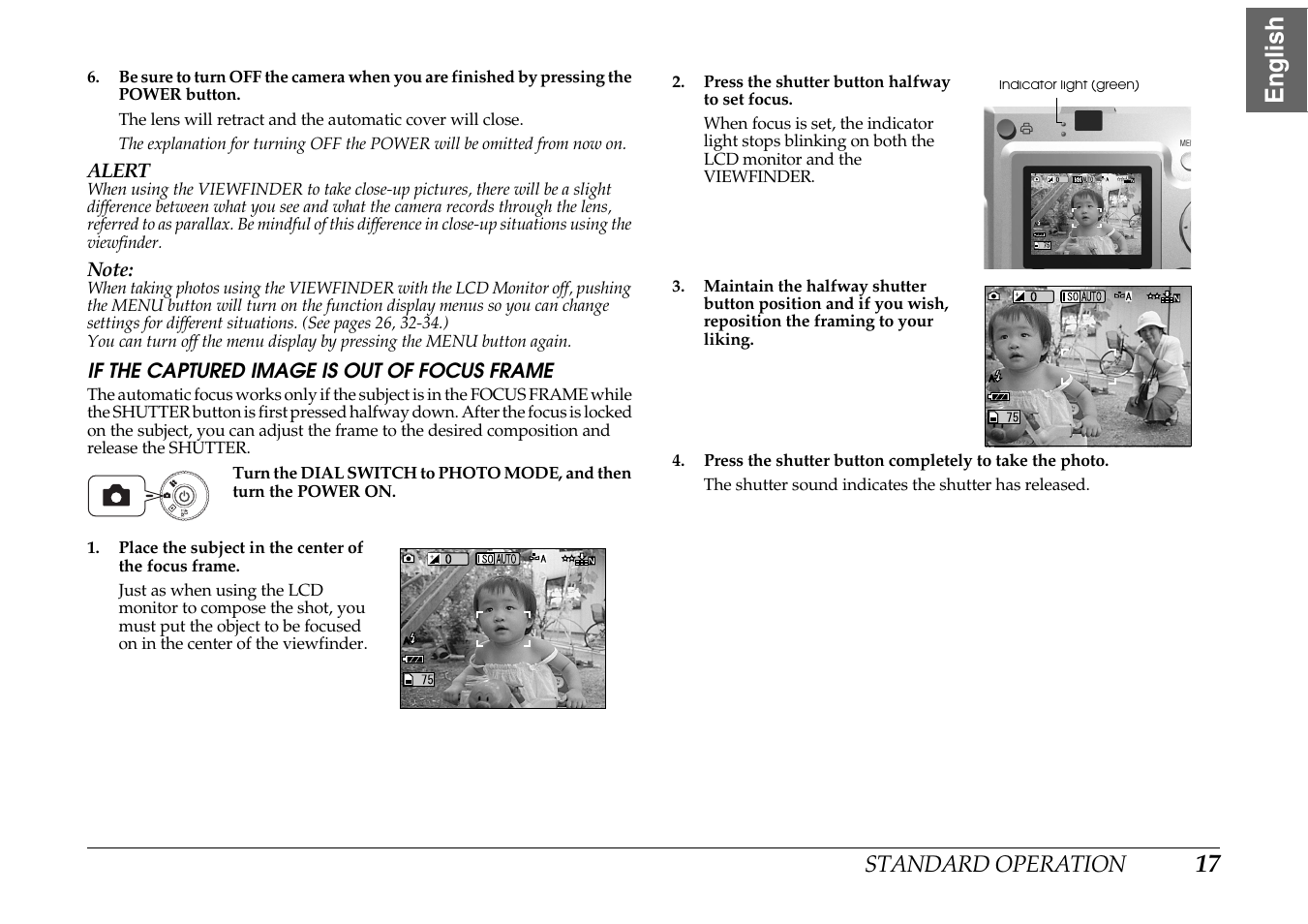 If the captured image is out of focus frame, 17 english | Epson PhotoPC L-400 User Manual | Page 17 / 65