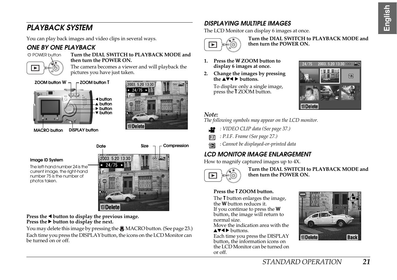 Playback system, 21 english playback system, Standard operation | Epson PhotoPC L-400 User Manual | Page 21 / 65