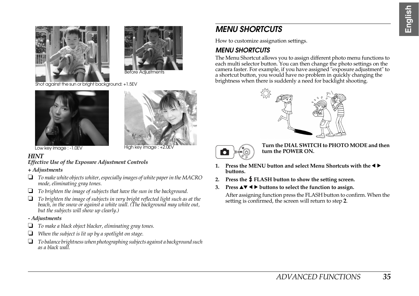 Menu shortcuts, 35 english | Epson PhotoPC L-400 User Manual | Page 35 / 65