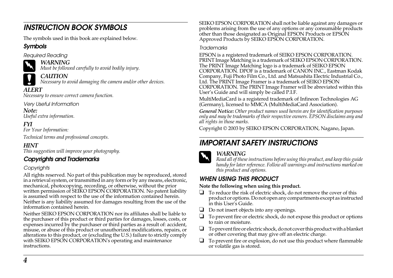 When using this product | Epson PhotoPC L-400 User Manual | Page 4 / 65