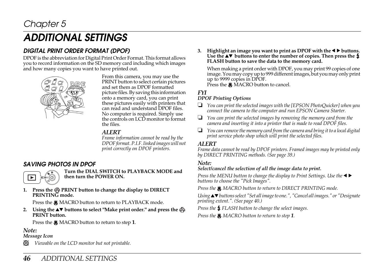 Additional settings, Chapter 5 | Epson PhotoPC L-400 User Manual | Page 46 / 65