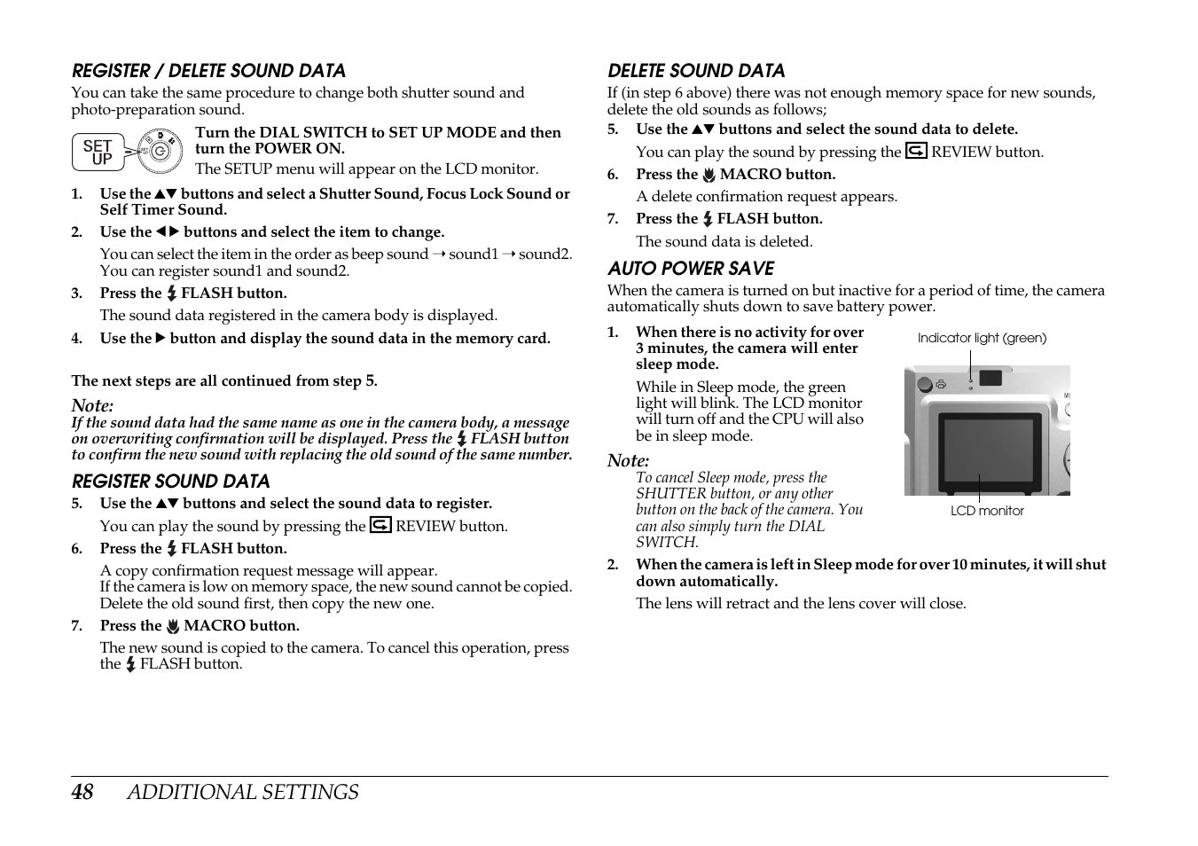 Additional settings | Epson PhotoPC L-400 User Manual | Page 48 / 65