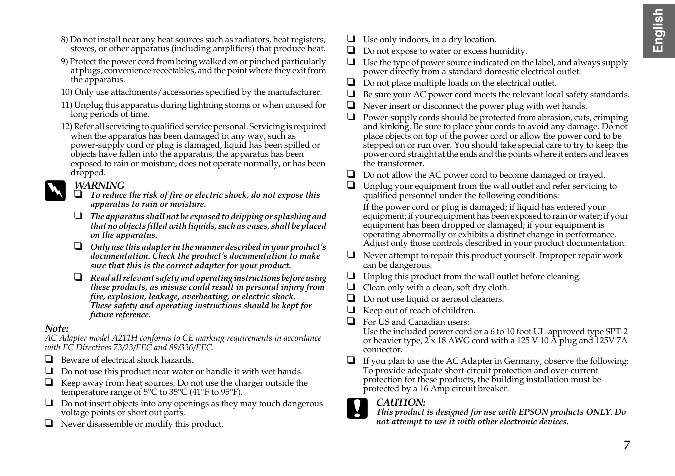 7english | Epson PhotoPC L-400 User Manual | Page 7 / 65