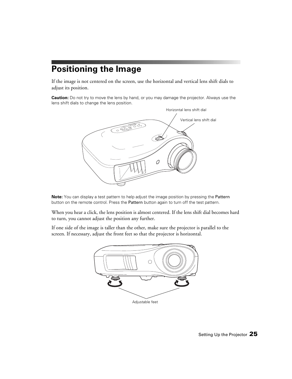 Positioning the image | Epson 1080 User Manual | Page 25 / 76
