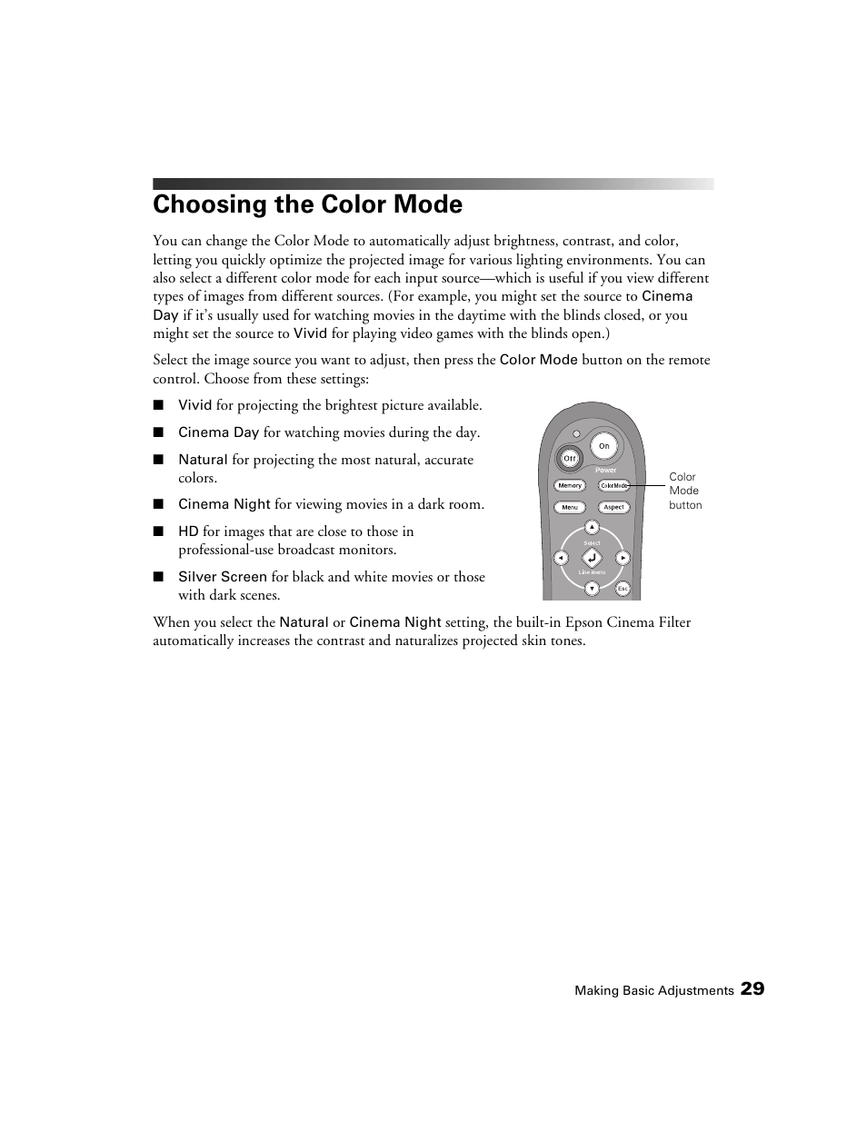 Choosing the color mode | Epson 1080 User Manual | Page 29 / 76