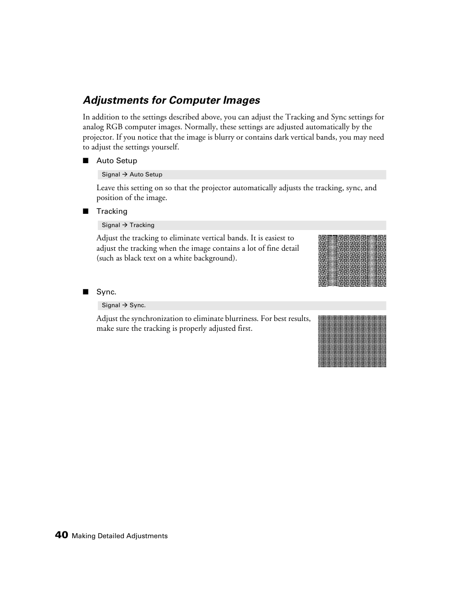 Adjustments for computer images | Epson 1080 User Manual | Page 40 / 76