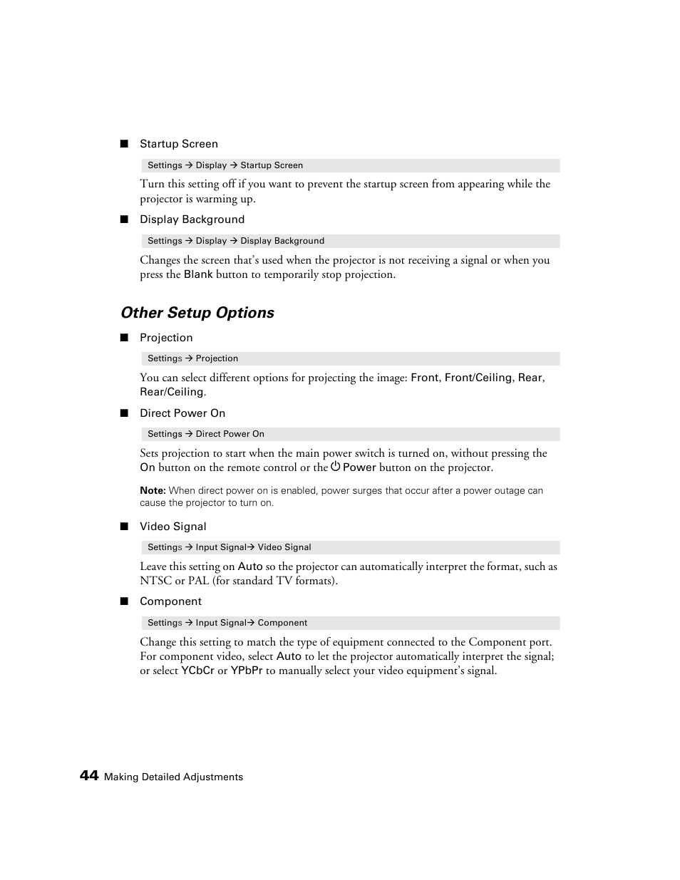 Other setup options | Epson 1080 User Manual | Page 44 / 76