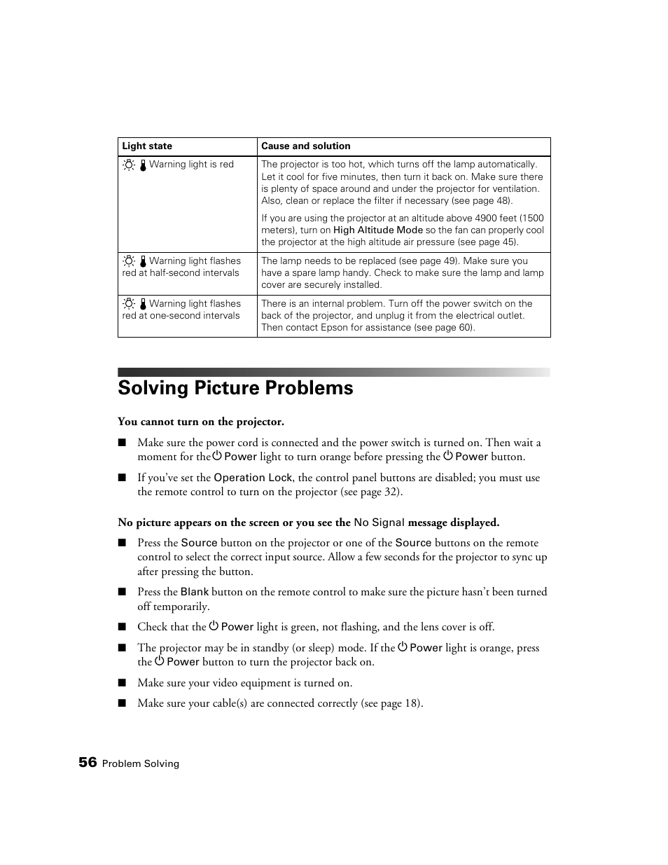 Solving picture problems | Epson 1080 User Manual | Page 56 / 76