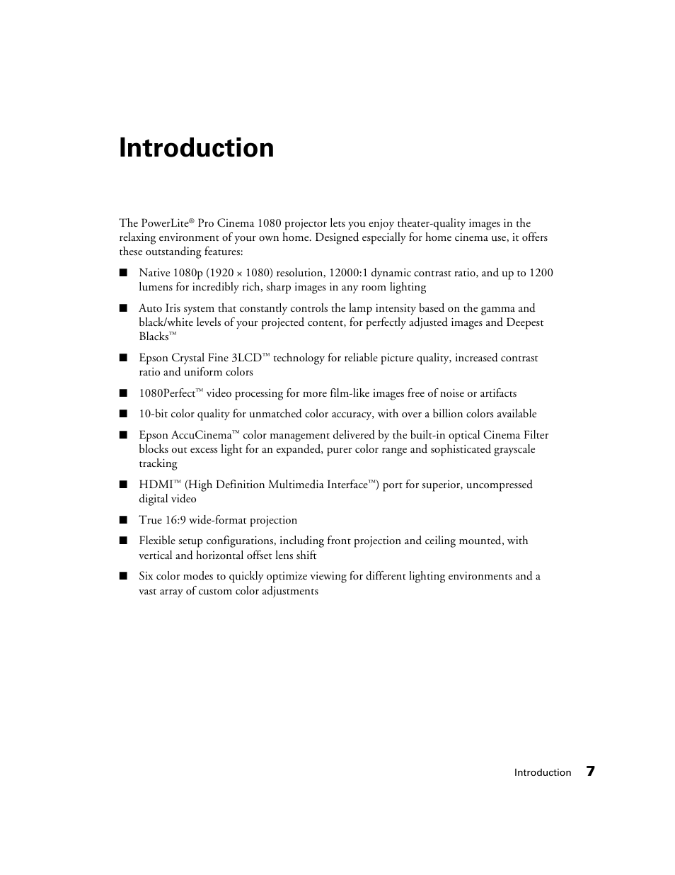 Introduction | Epson 1080 User Manual | Page 7 / 76