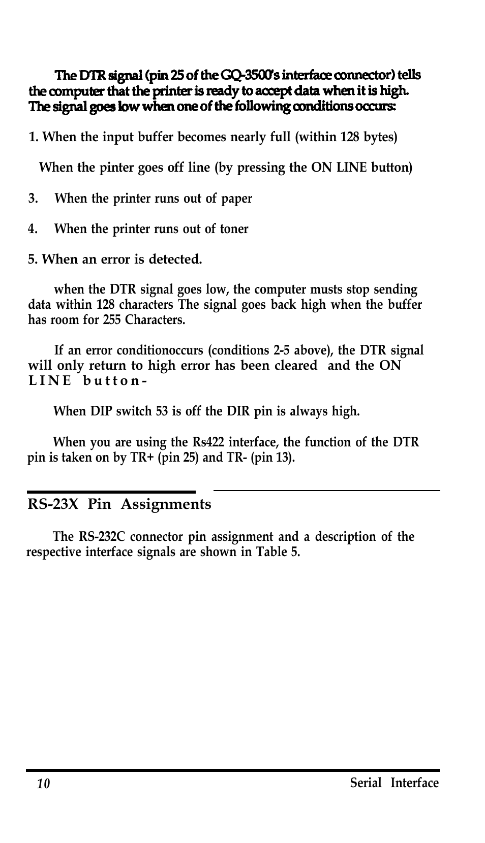 Rs-23x pin assignments | Epson Serial Interface GQ-3500 User Manual | Page 11 / 13