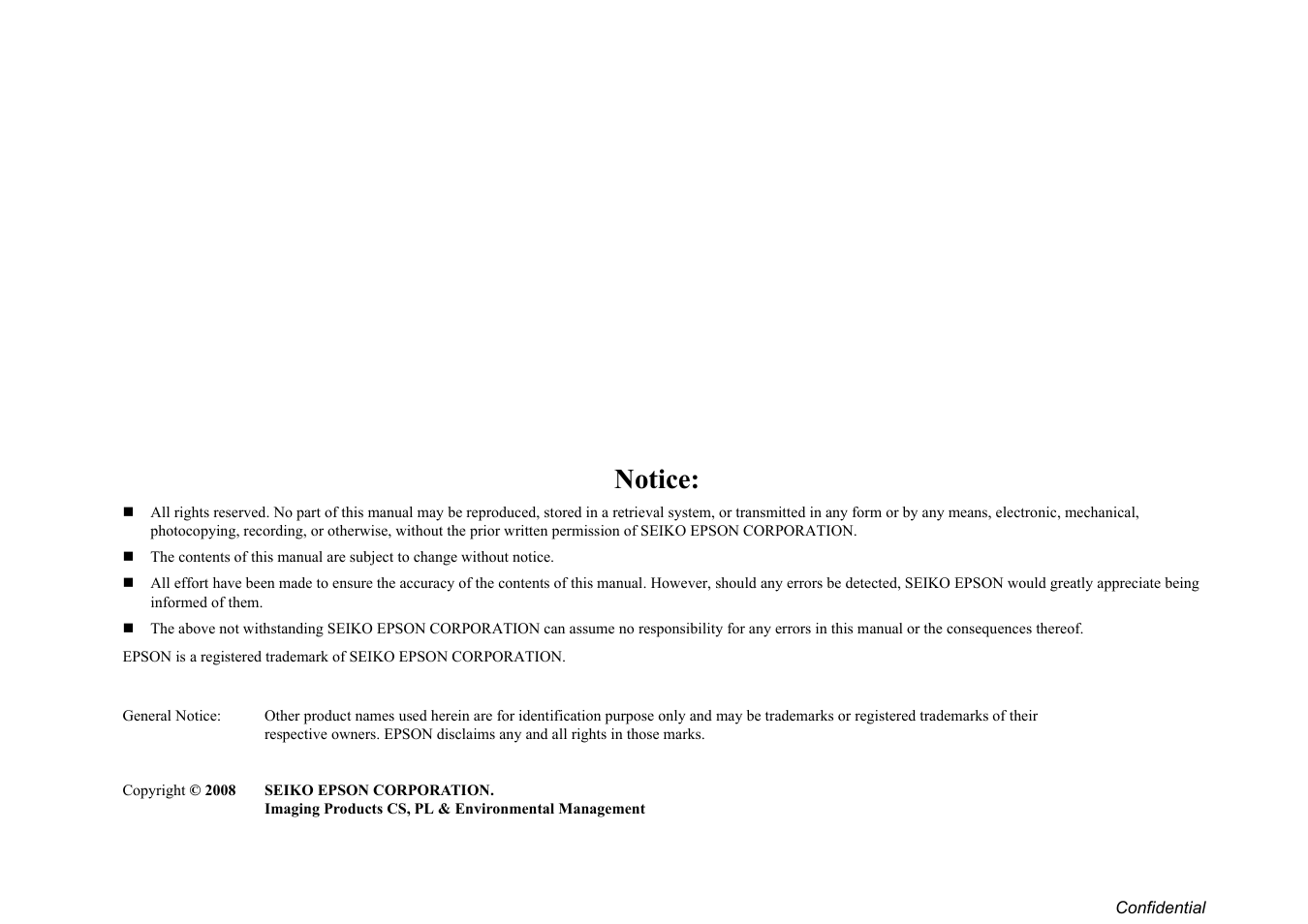 Notice | Epson Stylus TX100 User Manual | Page 2 / 113
