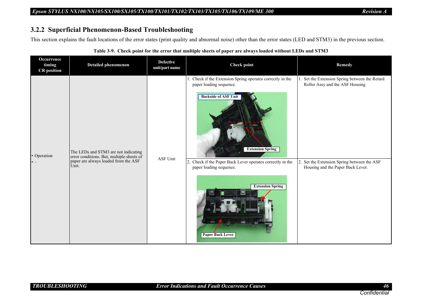 2 superficial phenomenon-based troubleshooting | Epson Stylus TX100 User Manual | Page 46 / 113