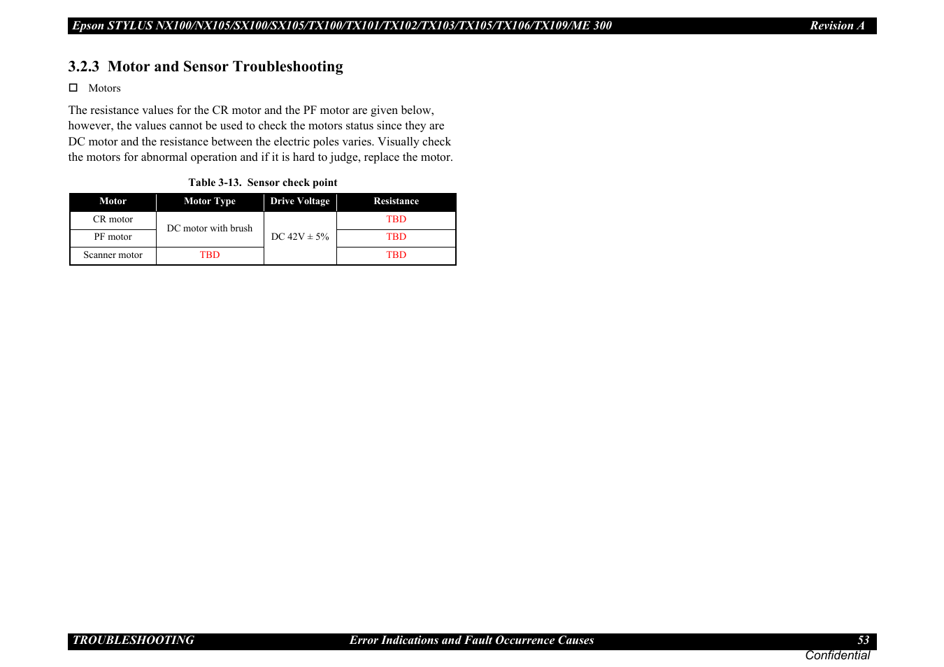 3 motor and sensor troubleshooting | Epson Stylus TX100 User Manual | Page 53 / 113