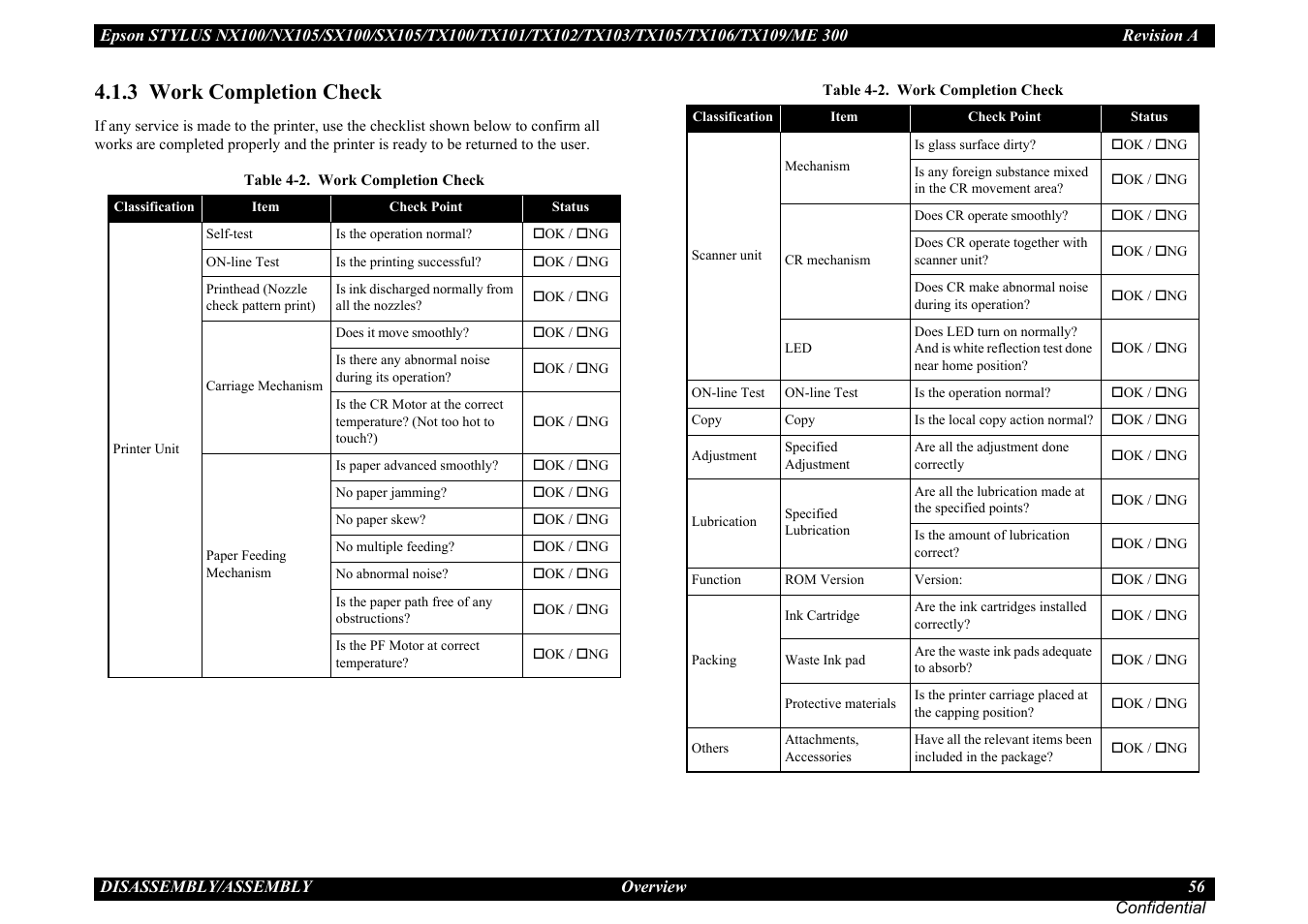 3 work completion check | Epson Stylus TX100 User Manual | Page 56 / 113