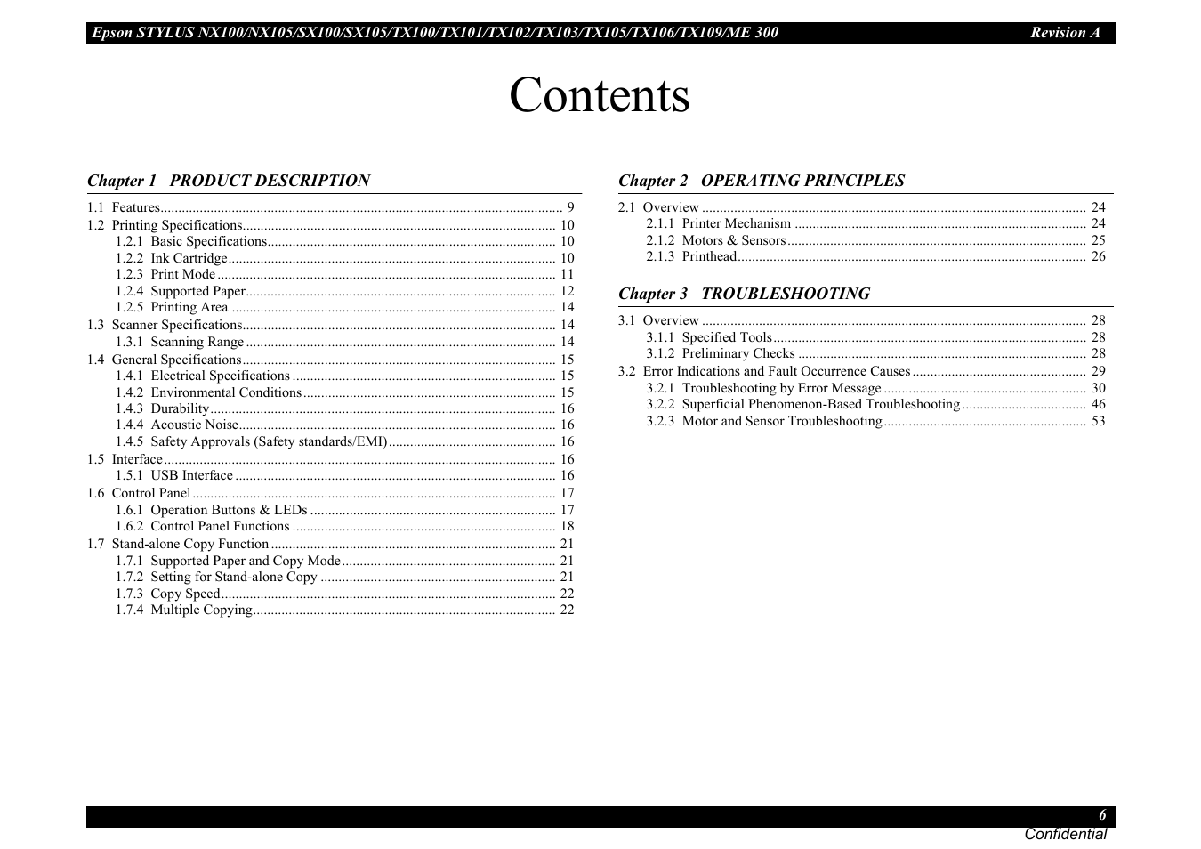 Epson Stylus TX100 User Manual | Page 6 / 113
