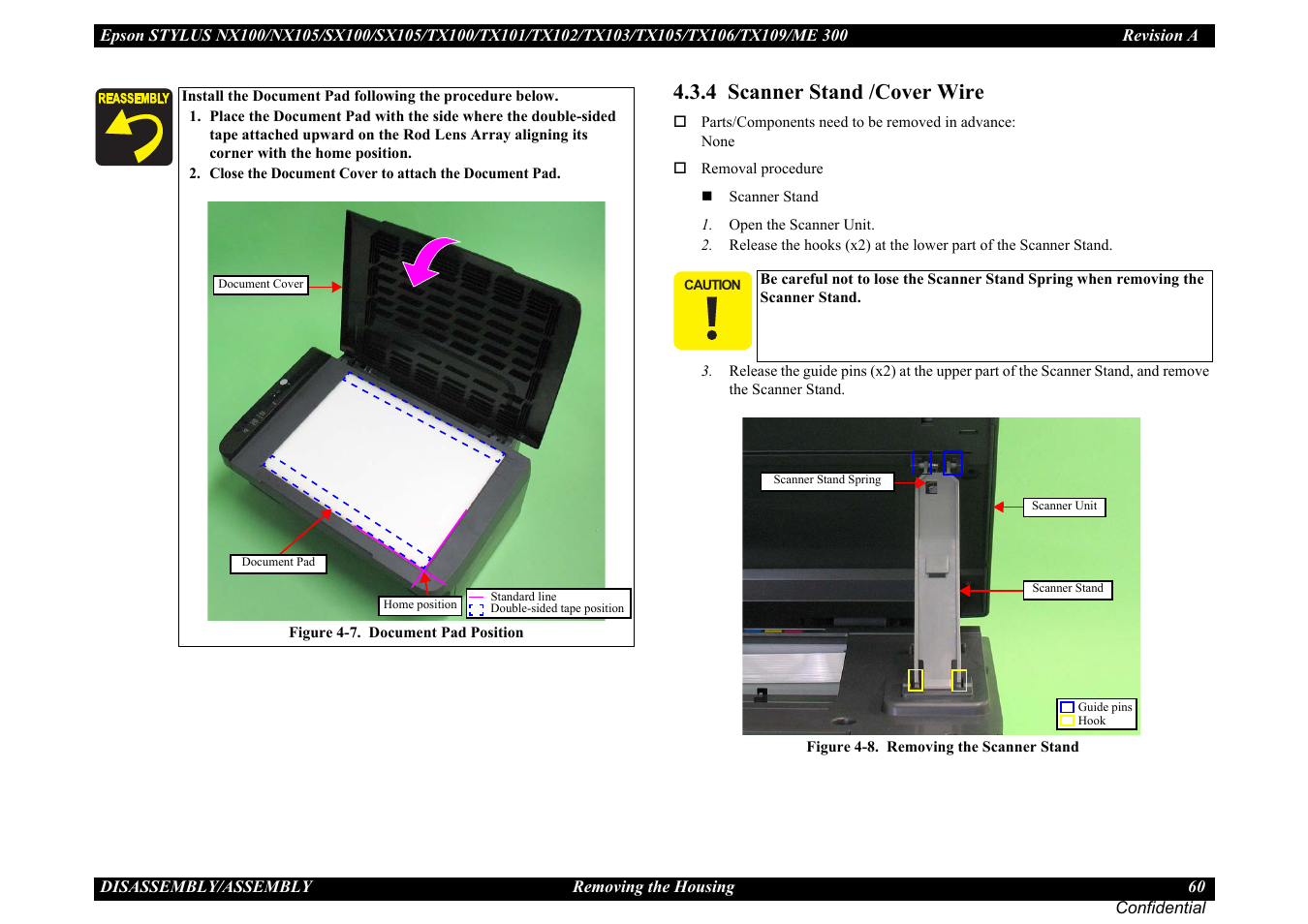 4 scanner stand /cover wire, 4 scanner stand, Cover wire ” (p60) | Epson Stylus TX100 User Manual | Page 60 / 113