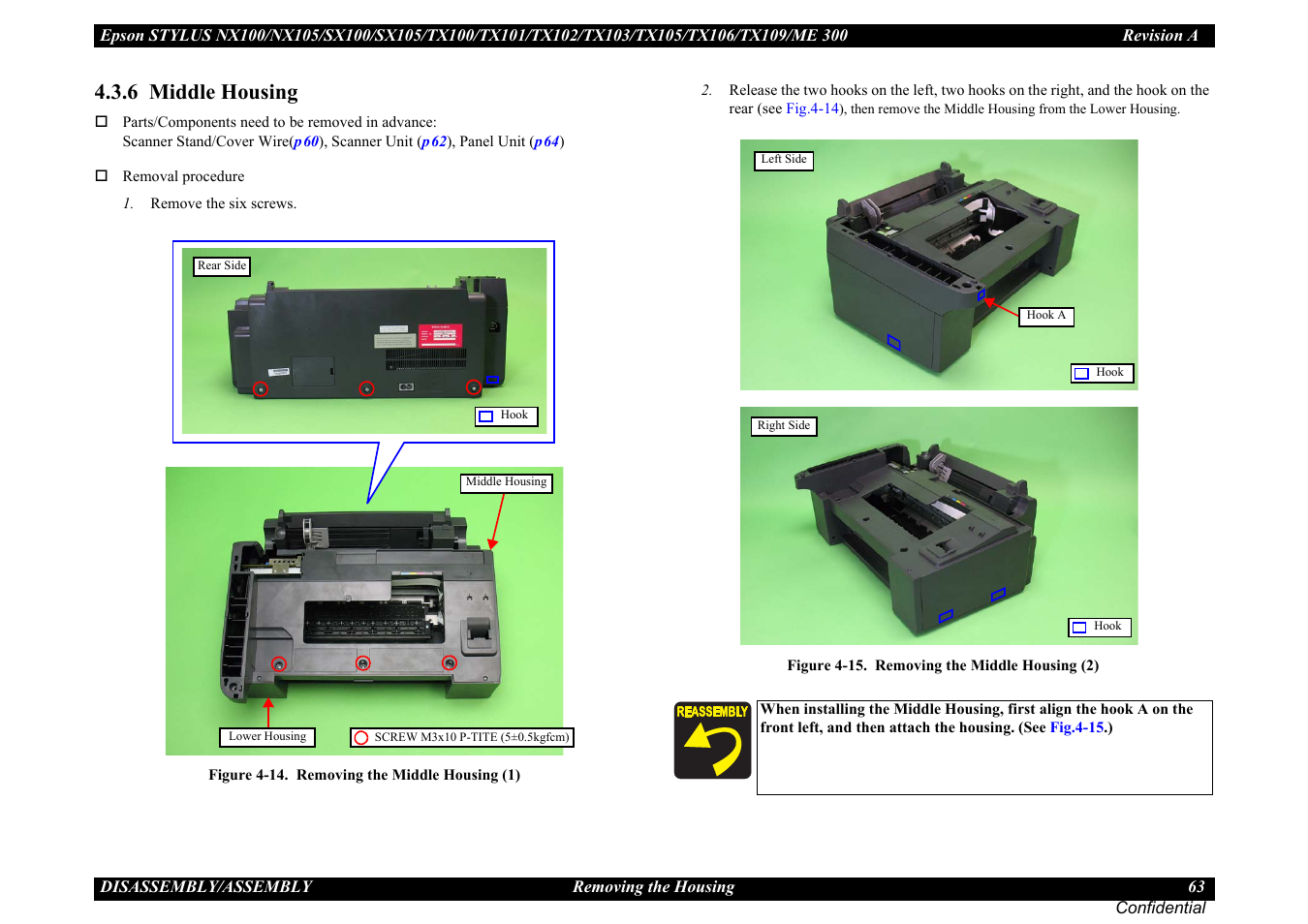 6 middle housing, P63) | Epson Stylus TX100 User Manual | Page 63 / 113