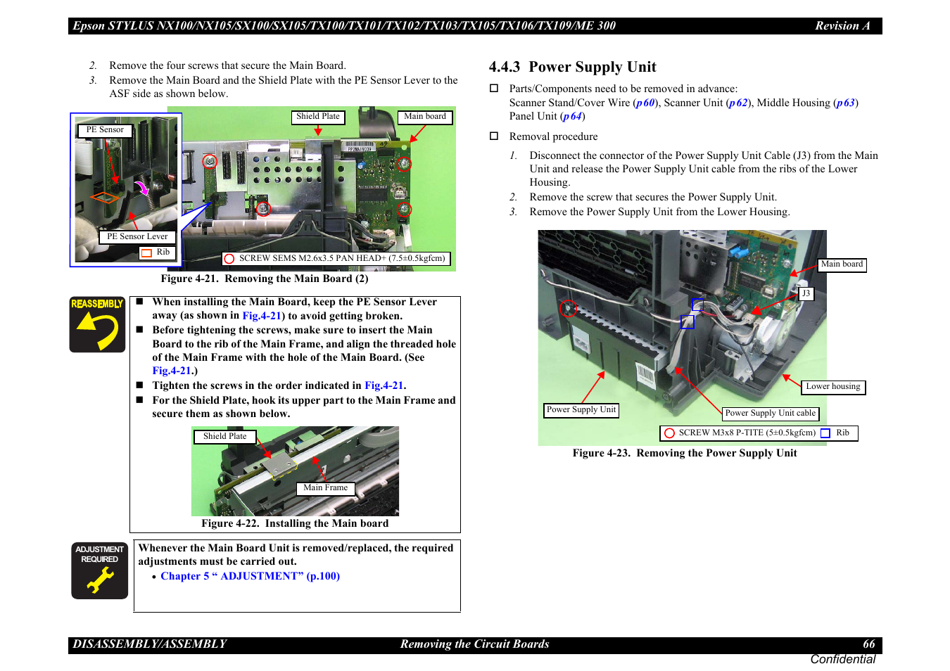 3 power supply unit, 3 power supply, Unit ” (p66) | Epson Stylus TX100 User Manual | Page 66 / 113