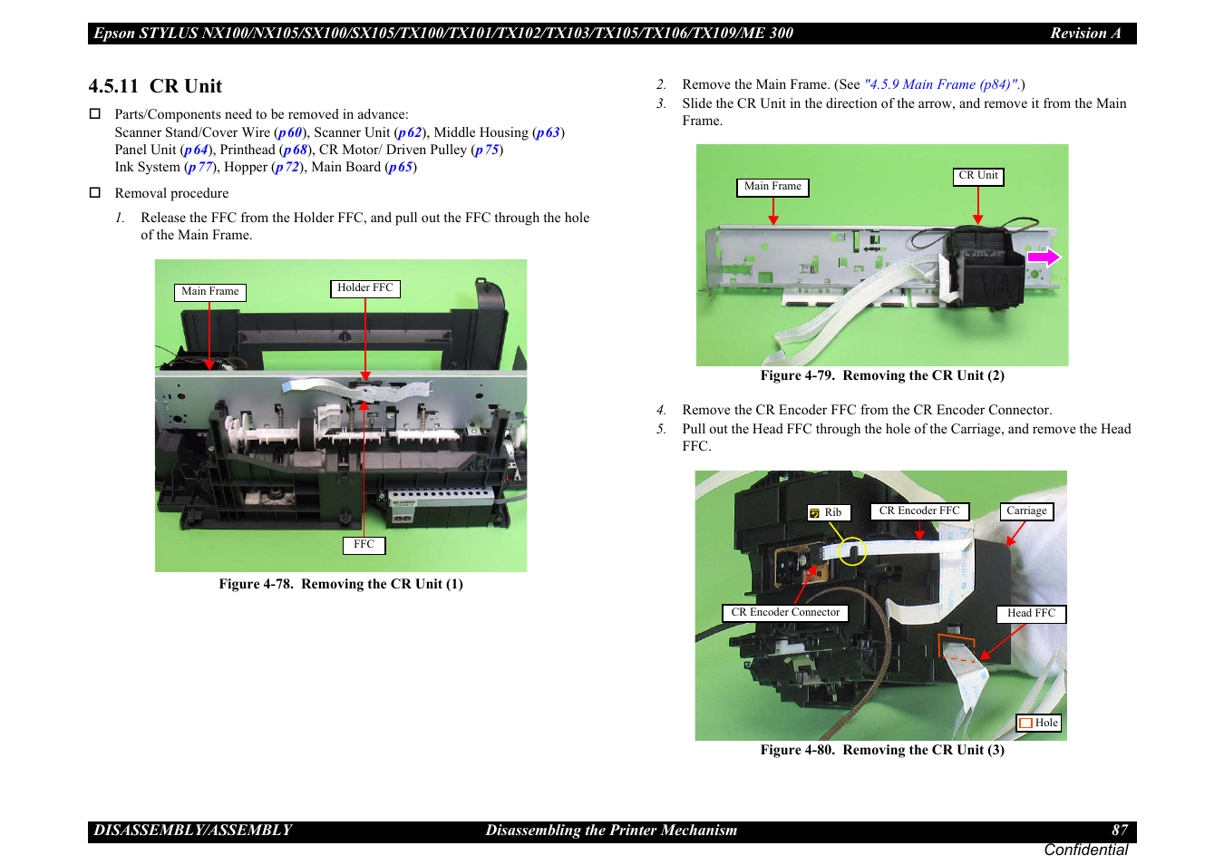 11 cr unit, 11 cr unit ” (p87) | Epson Stylus TX100 User Manual | Page 87 / 113