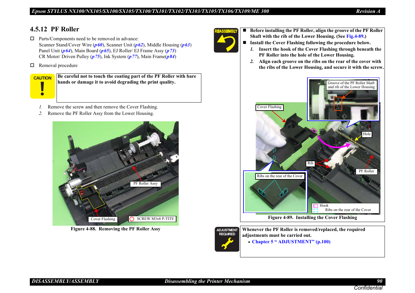 12 pf roller, P90) | Epson Stylus TX100 User Manual | Page 90 / 113