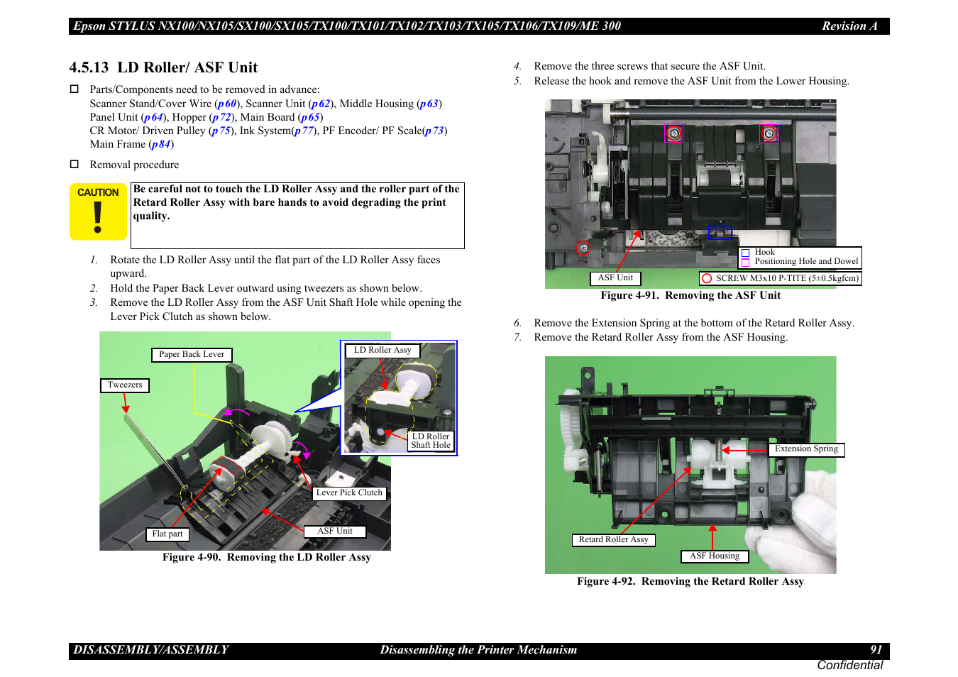 13 ld roller/ asf unit, 13 ld roller, Asf unit ” (p91) | Epson Stylus TX100 User Manual | Page 91 / 113