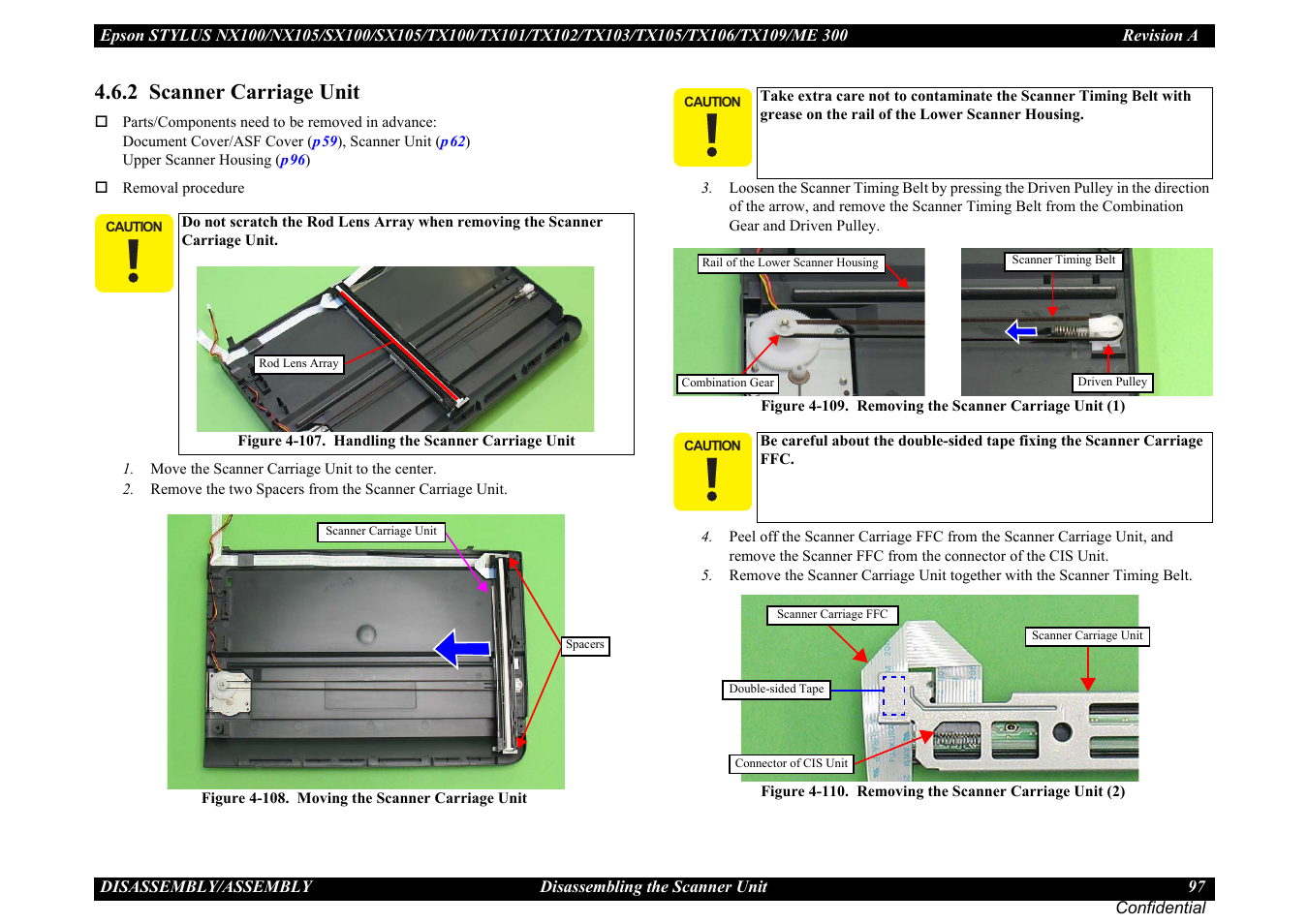 2 scanner carriage unit, 2 scanner carriage, Unit ” (p97) | Epson Stylus TX100 User Manual | Page 97 / 113