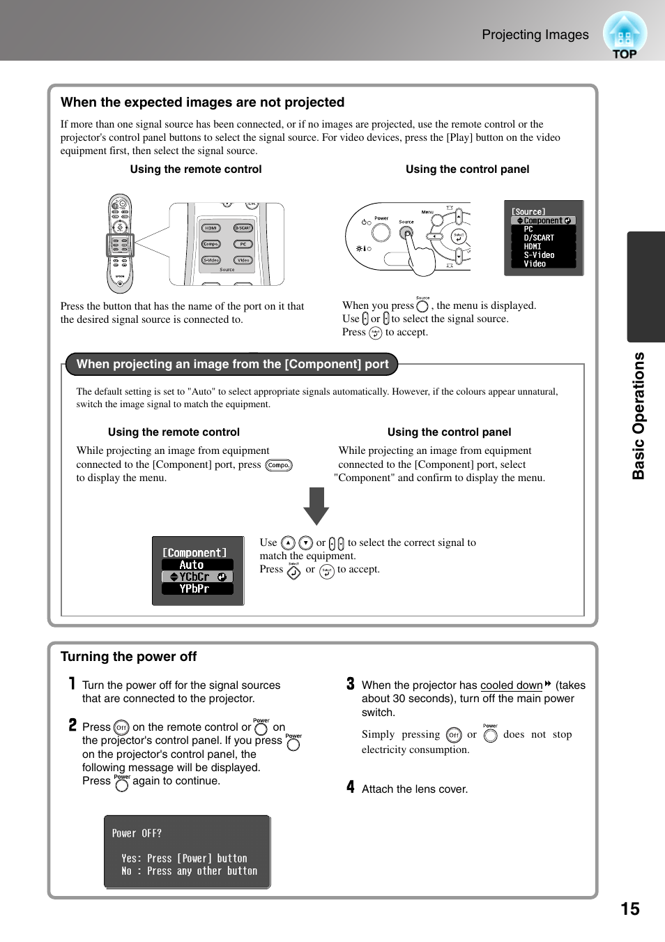 Basi c opera tions | Epson DREAMIO EMP-TW700 User Manual | Page 17 / 60