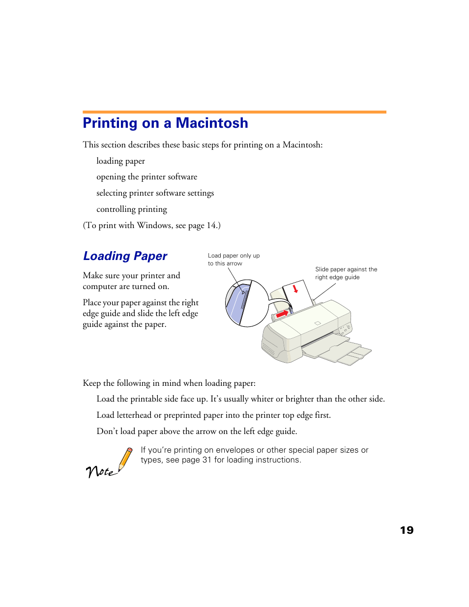 Printing on a macintosh, Loading paper | Epson 1160 User Manual | Page 24 / 73