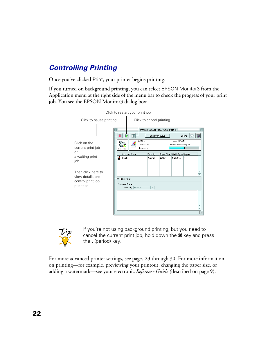 Controlling printing | Epson 1160 User Manual | Page 27 / 73
