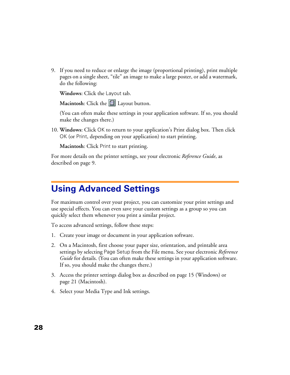 Using advanced settings | Epson 1160 User Manual | Page 33 / 73