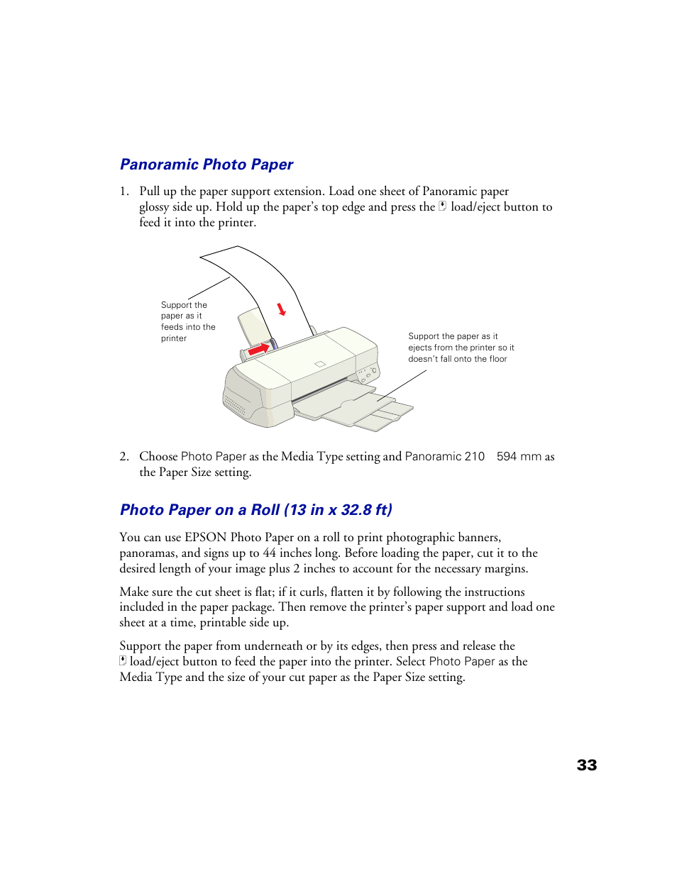 33 panoramic photo paper | Epson 1160 User Manual | Page 38 / 73