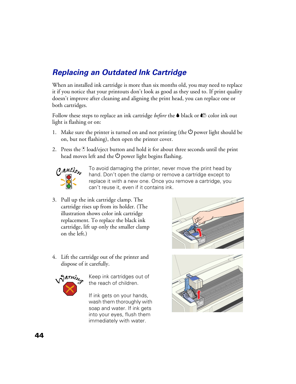 Replacing an outdated ink cartridge | Epson 1160 User Manual | Page 49 / 73
