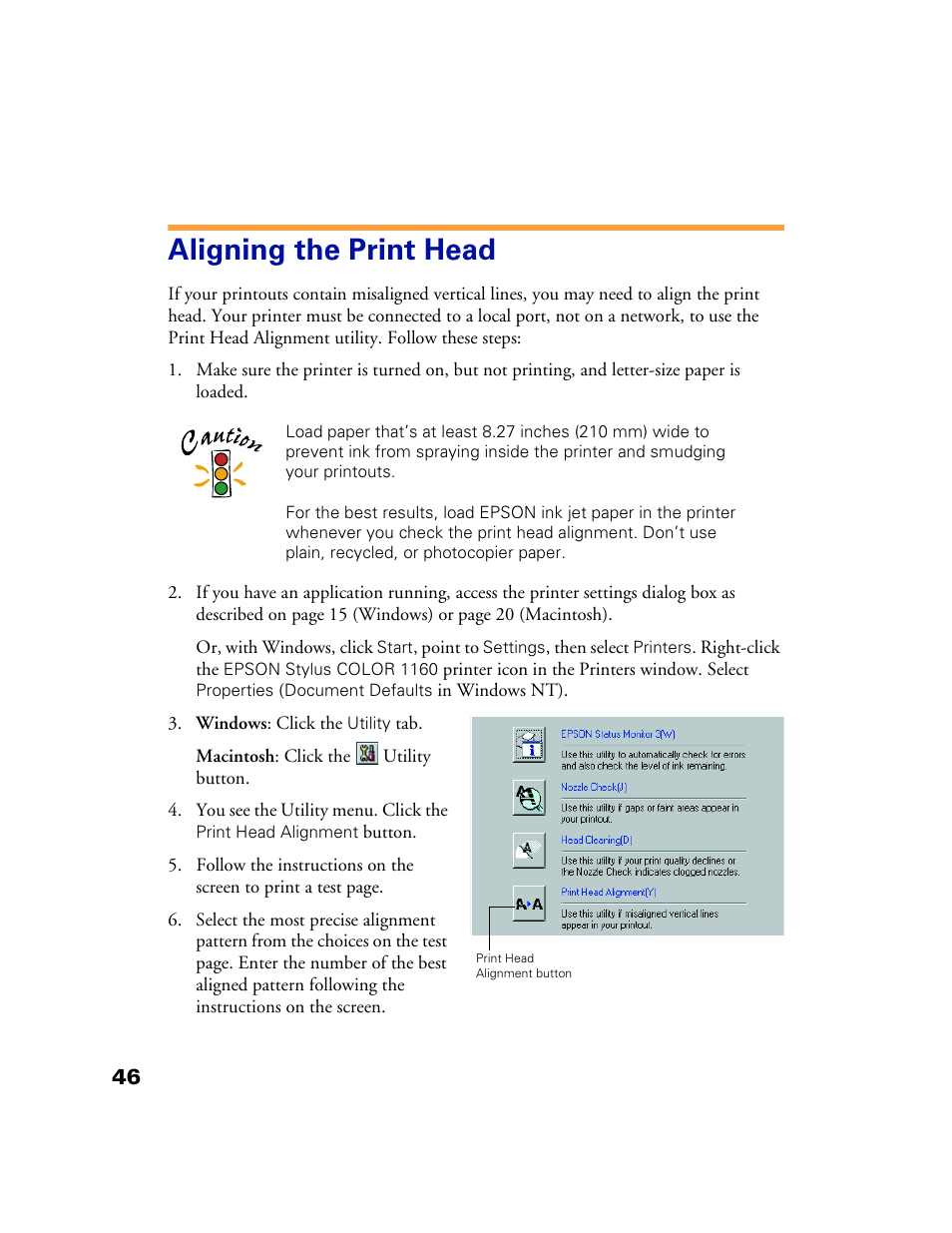 Aligning the print head | Epson 1160 User Manual | Page 51 / 73
