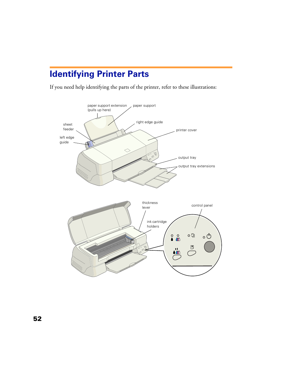 Identifying printer parts | Epson 1160 User Manual | Page 57 / 73