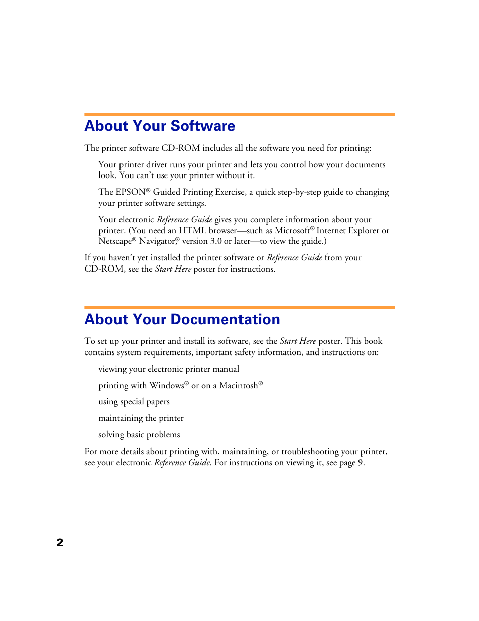 About your software, About your documentation | Epson 1160 User Manual | Page 7 / 73