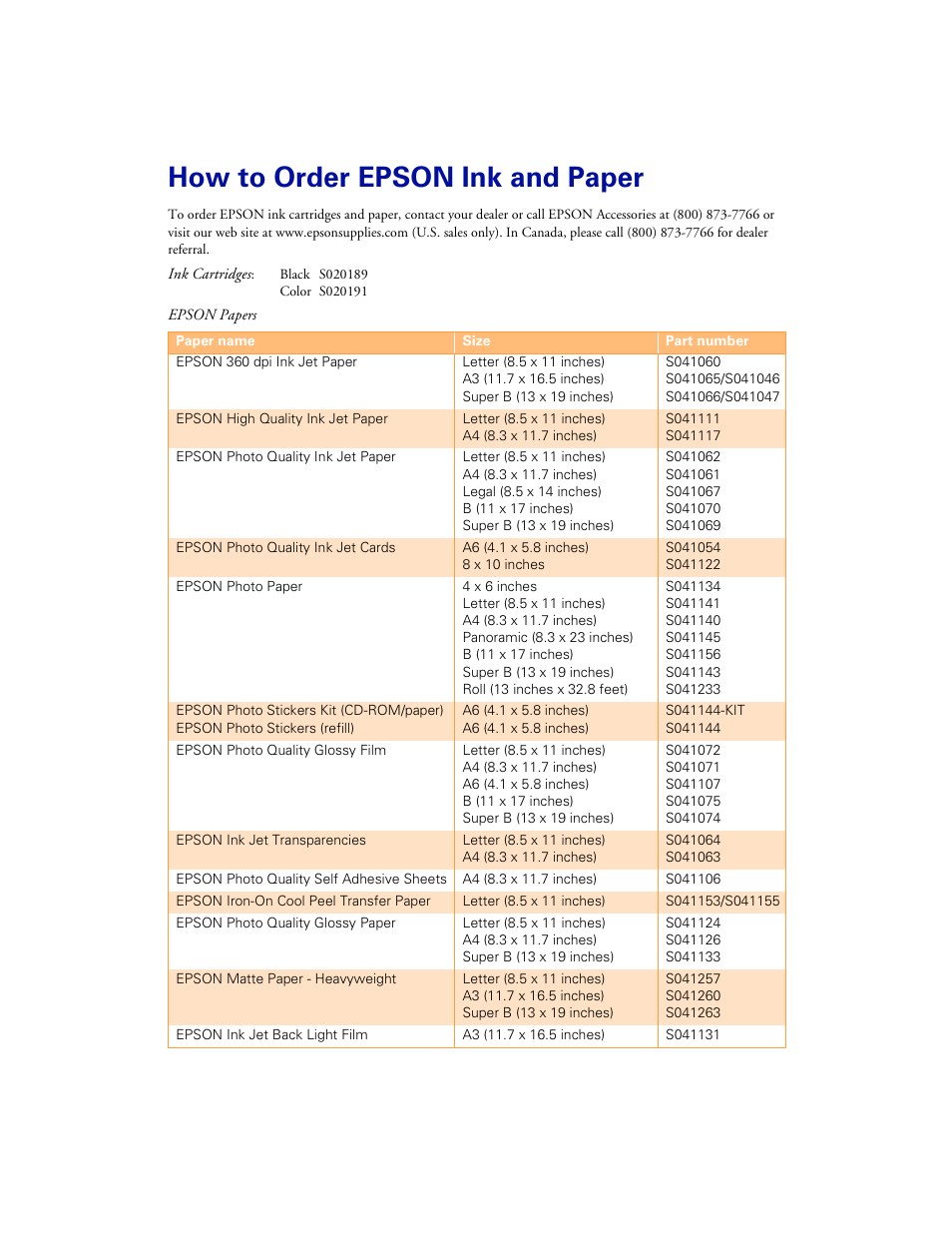 How to order epson ink and paper | Epson 1160 User Manual | Page 73 / 73