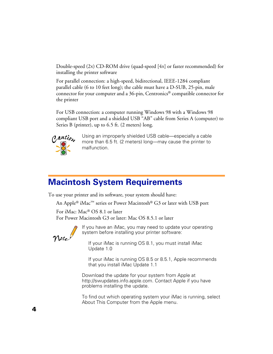 Macintosh system requirements | Epson 1160 User Manual | Page 9 / 73