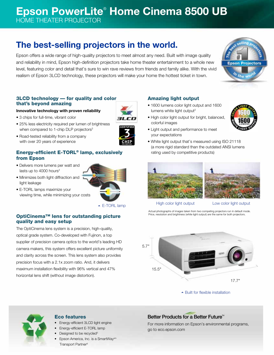 Epson powerlite, Home cinema 8500 ub, The best-selling projectors in the world | Home theater projector | Epson 8500 UB User Manual | Page 2 / 4