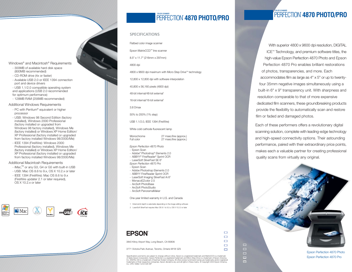 Minimum system requirements, Perfection, 4870 photo/pro epson | Value, versatility, quality beyond compare | Epson 4870 Pro User Manual | Page 2 / 5